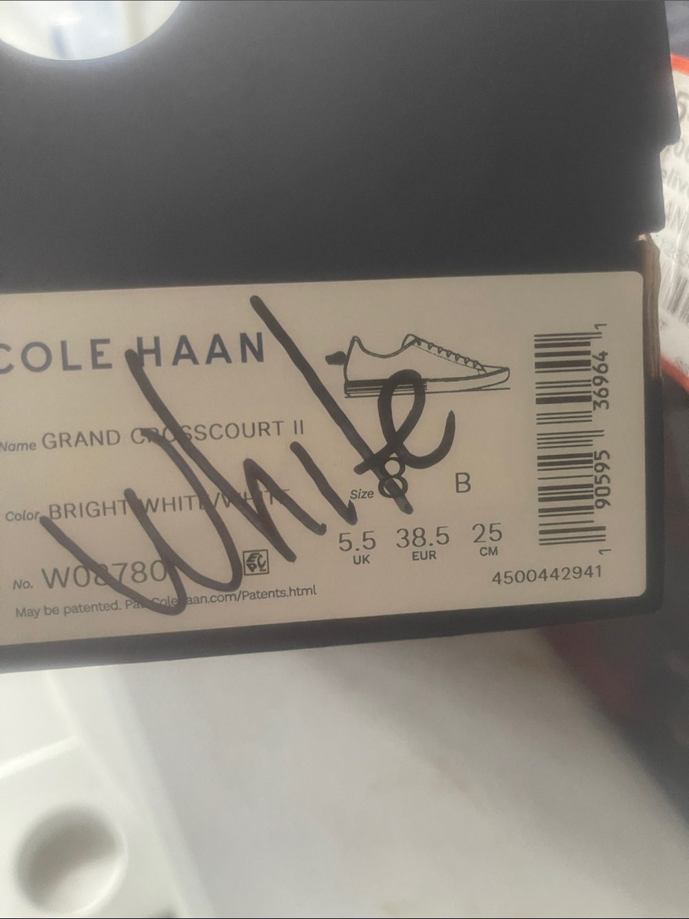 Cole Haan Bright White Grand Crosscourt II Sneakers Box Label - Picture 2 of 4